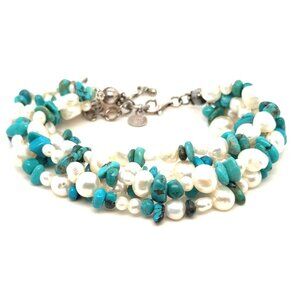 Tica Rosa 925 MultiStrand Pearls/Turquoise Bracelet